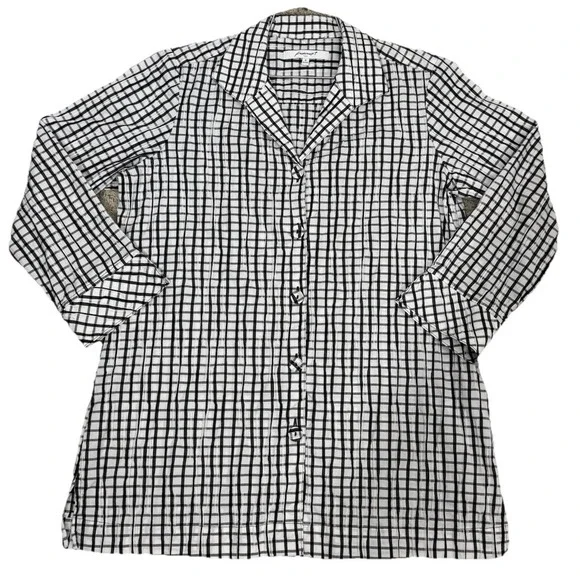 Foxcroft Shaped Fit Black And White Striped Crinkle Button Up Shirt Size 10 Work - Picture 2 of 11